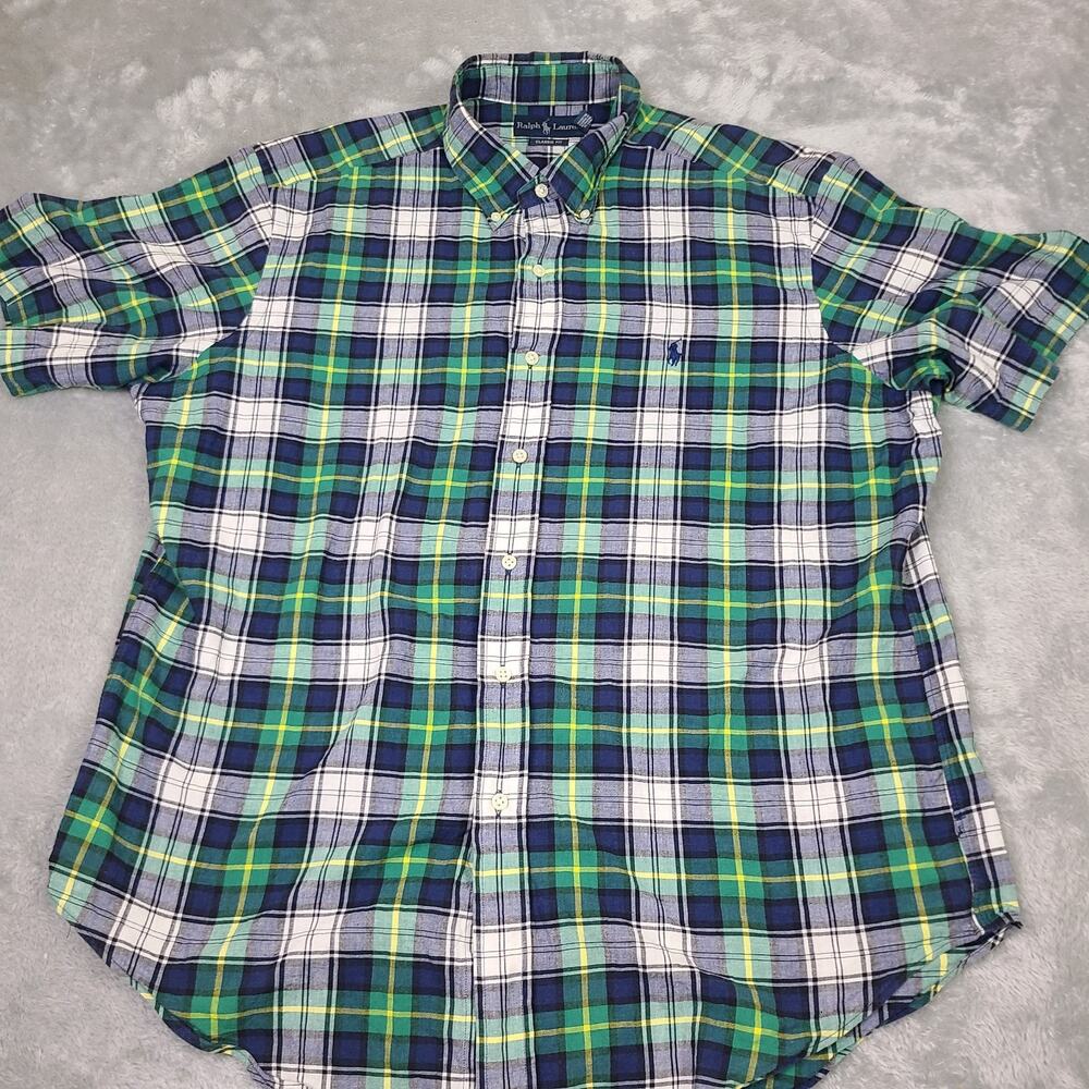 Ralph Lauren Classic Fit Men’s X-Large Navy/green/yellow Plaid Short Sleeve
